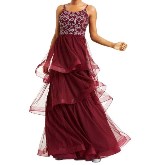 Speechless Womens Zippered Tiered Spaghetti Strap Scoop Neck Full Length Dress-1 - Picture 1 of 4